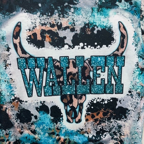MORGAN WALLEN | Western Cow Hide Graphic Tee in Teal and Black Tie Dye | Size S - Picture 2 of 6